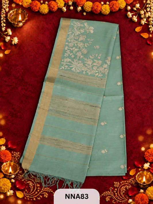 Pure Tussar Silk With Pitta Work - Metallic Theards