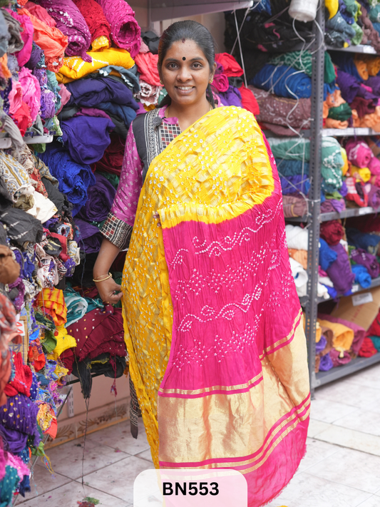 SEMI TISSUE GARCHOLA SAREE WITH LAGDI PATTA - DOUBLE COLOUR