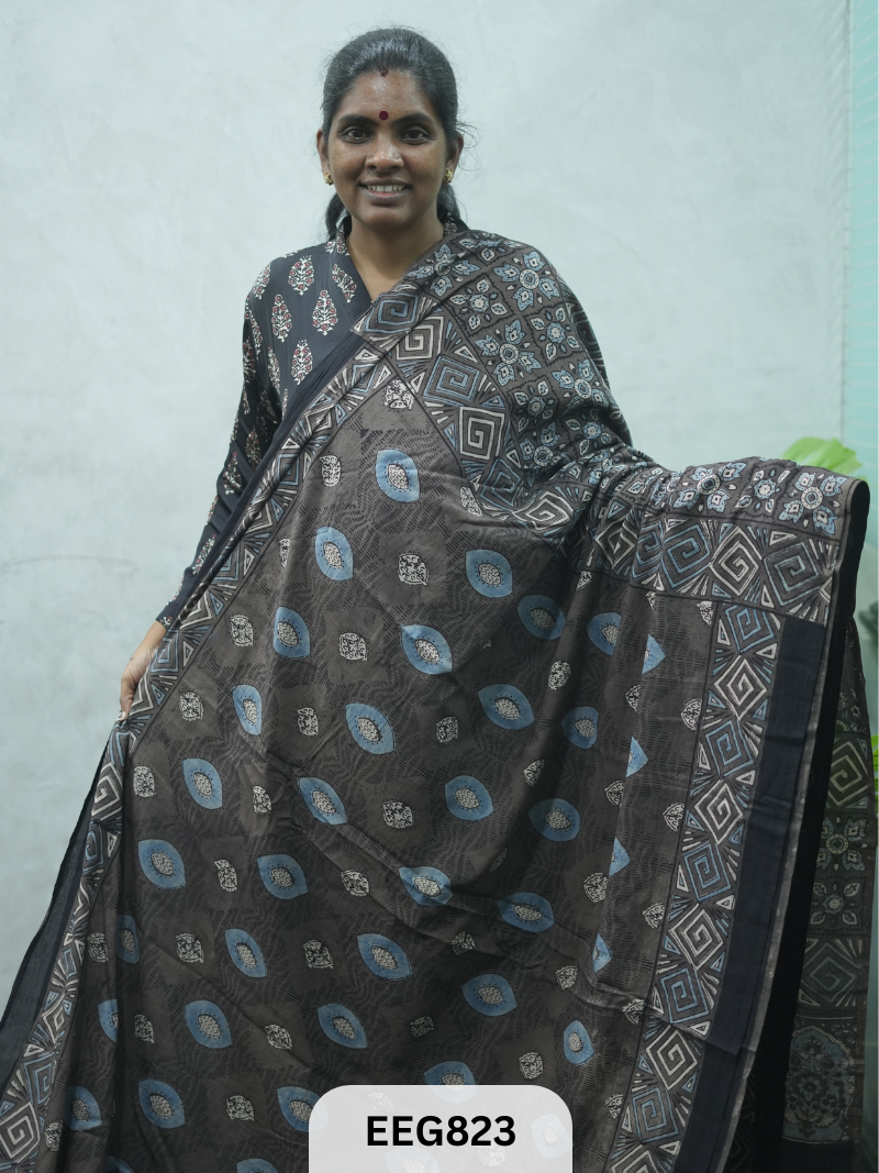 MUL COTTON AJRAKH HANDBLOCK PRINT SAREE