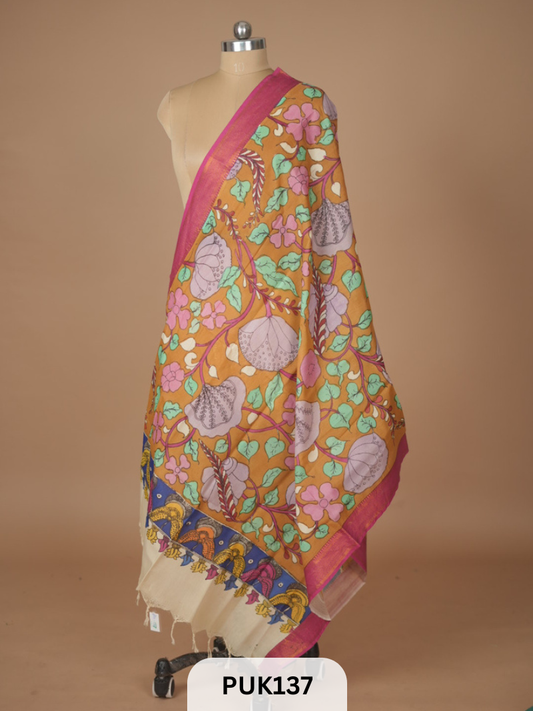 PURE PENKALAMKARI DUPPATTA - CHENNURI SILK
