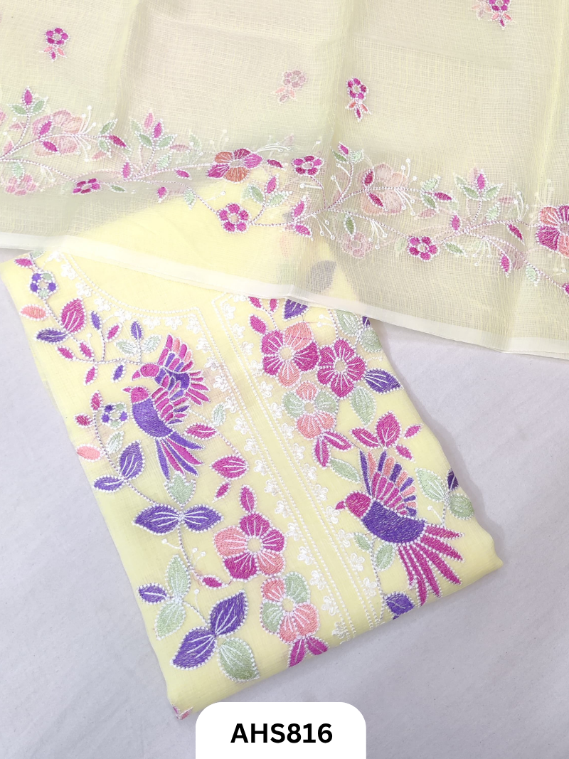 Kota Doria Premium Embroidery Work - Top and Duptta 2.5mtr