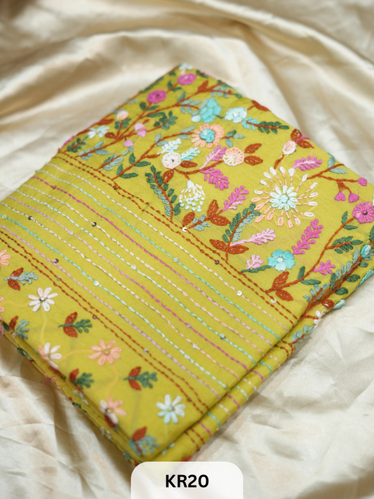 DUPION SILK WITH PURE HAND KANTHA HEAVY