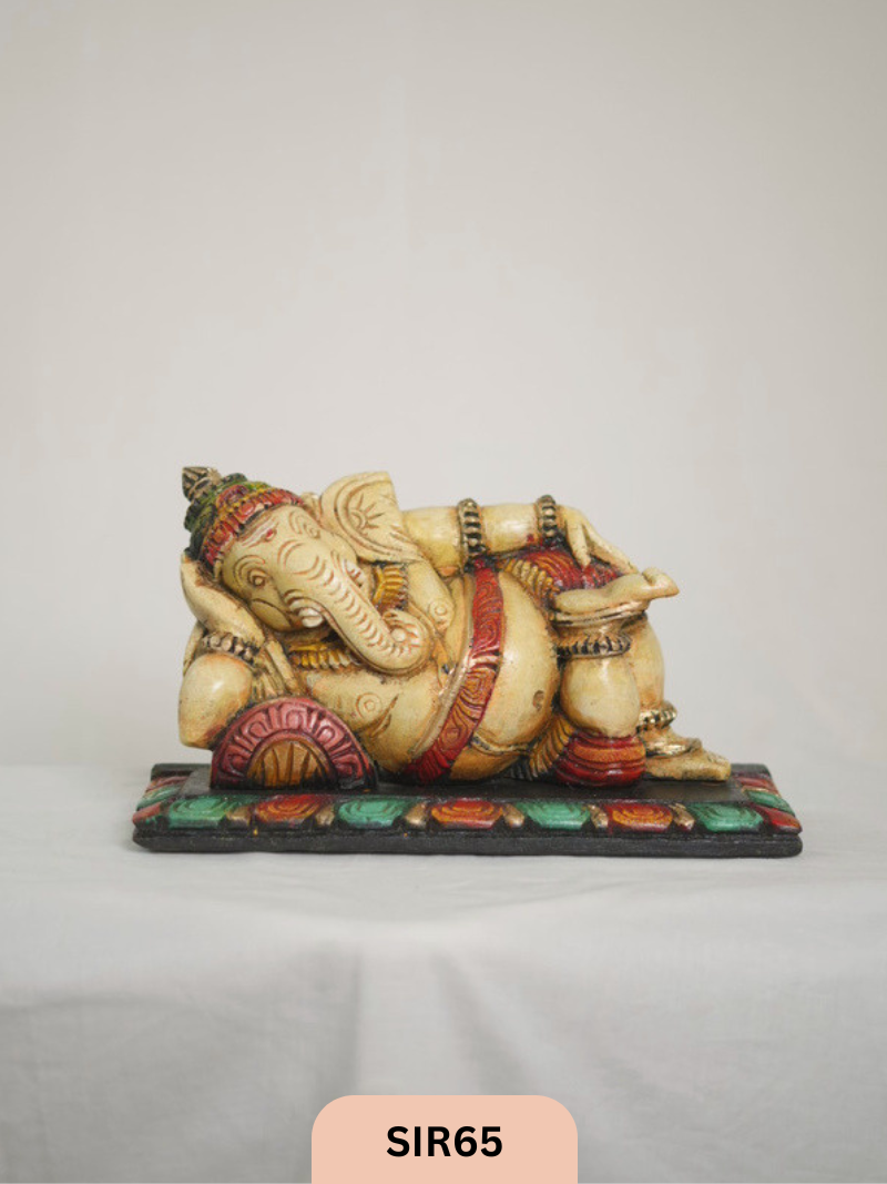 WOODEN SLEEPING GANESH - Height 9" INCH, WIDTH 16"INCH