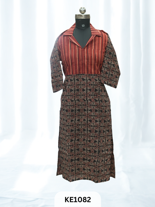 PURE VEGETABLE  PRINT COLLAR KURTI - STRAIGHT LONG