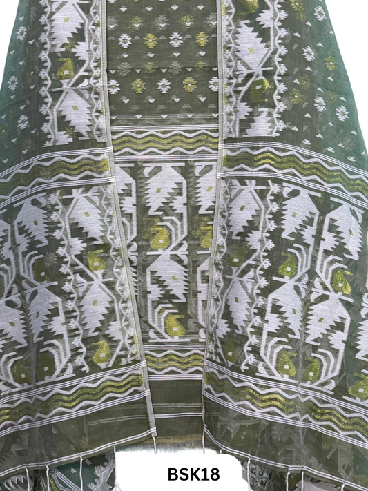 Cotton Jamdani Zari Weave  Top Material - 2.5  Duppata - 2.5  Machine Weave Hand Cutting