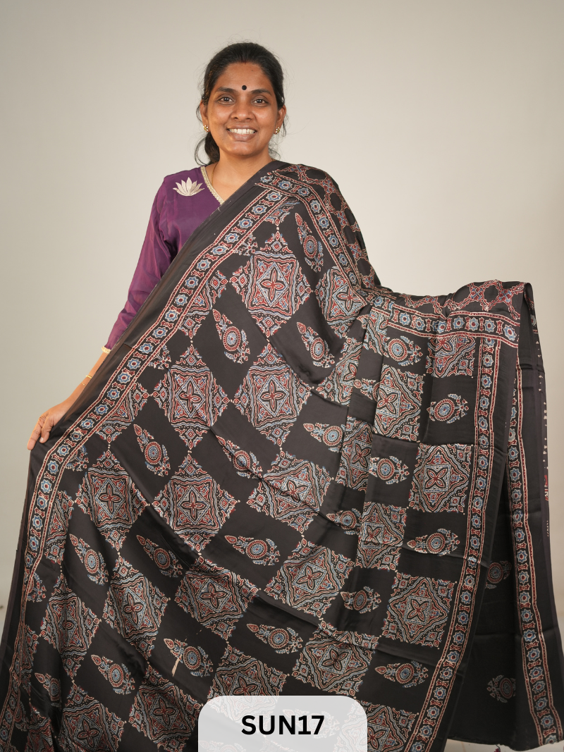 MODAL SILK WITH AJRAKH HANDBLOCK PRINT SAREE