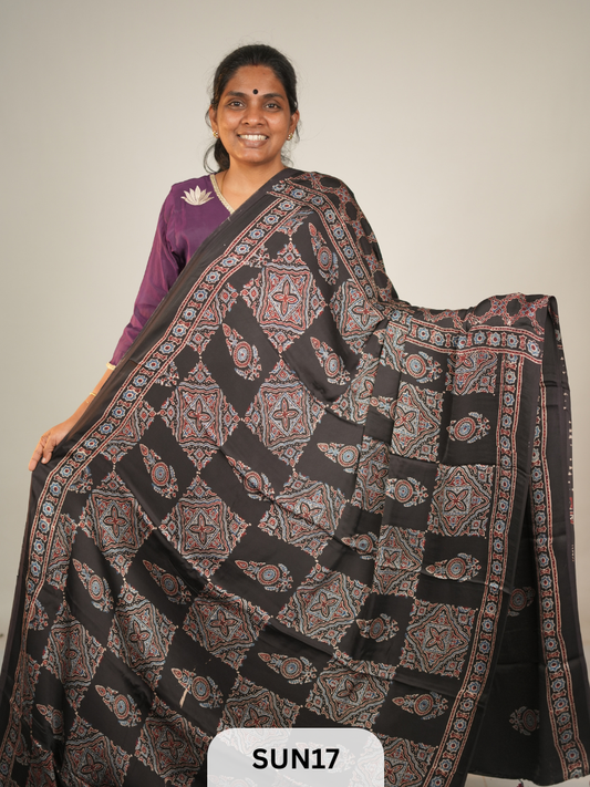 MODAL SILK WITH AJRAKH HANDBLOCK PRINT SAREE