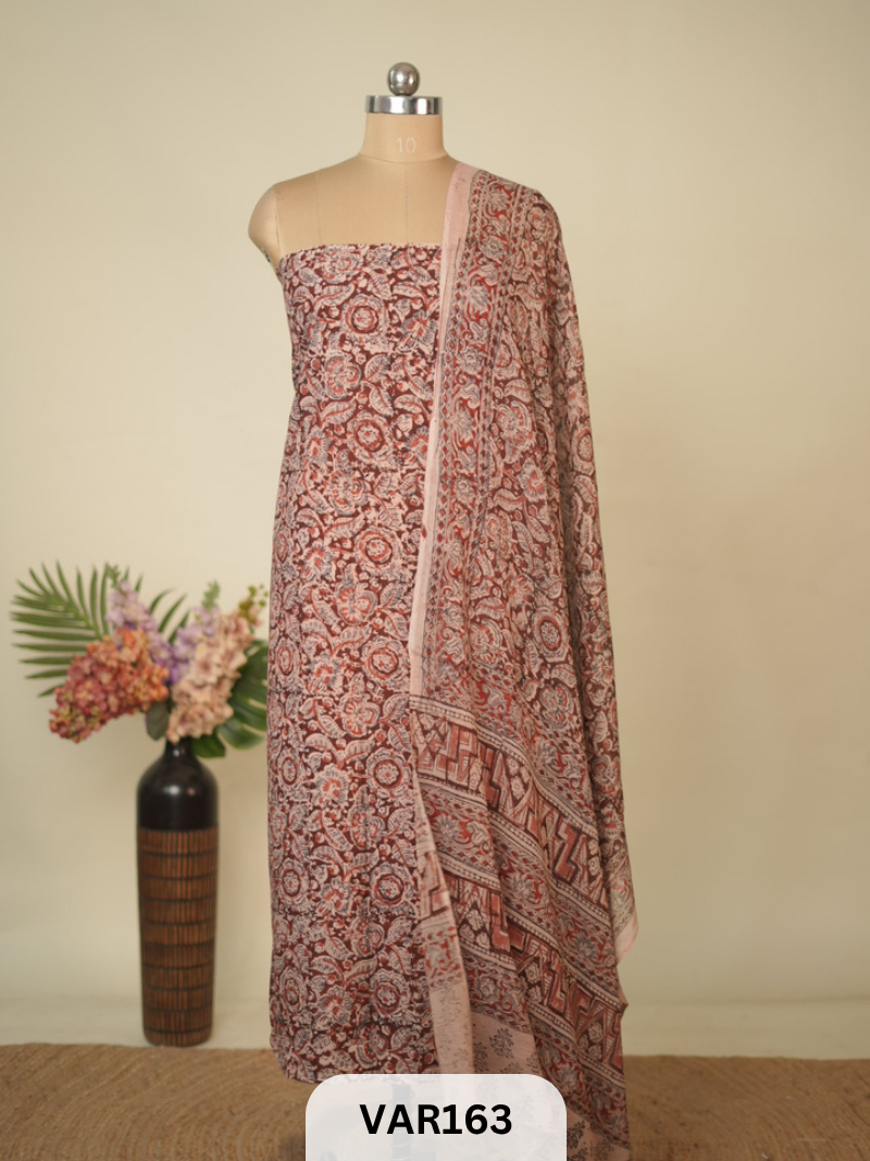 PURE HANDBLOCK KALAMKARI COTTON-2 PCS-TOP & DUPPATA
