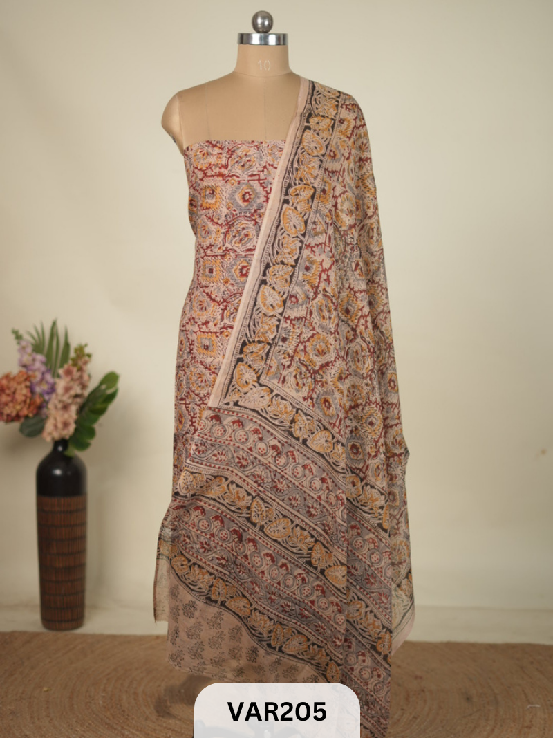 PURE HANDBLOCK KALAMKARI COTTON-2 PCS-TOP & DUPPATA