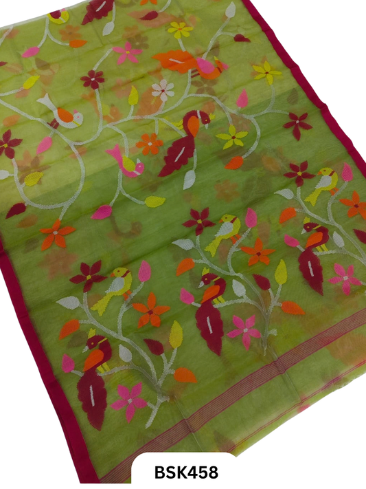 Handloom Pure Muslin Jamdhani Needle Work Weave Saree