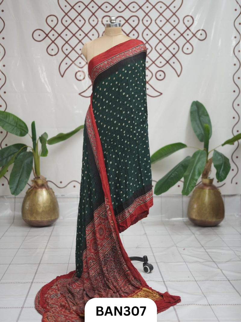 Modal Ajrakh With Bandhini Ladgi Patta Saree