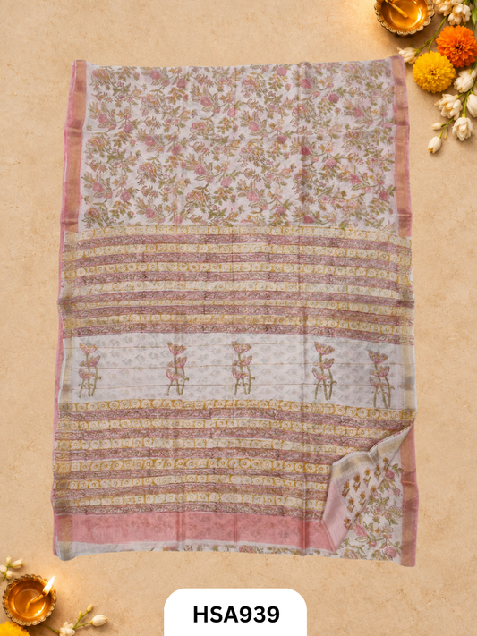 Pure Maheswari Silk Cotton - Handblock Print Saree With Blouse