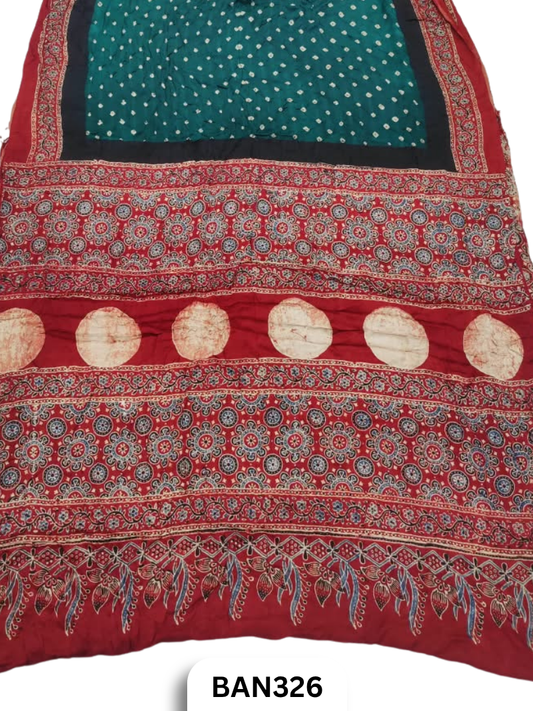 Modal Ajrakh With Bandhini Saree