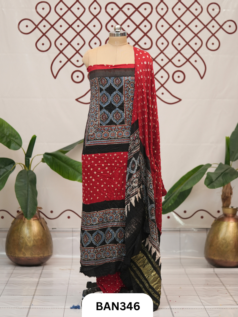 Modal Bandhini 3pcs Salwar Suit With Lagdi Patta Dupatta