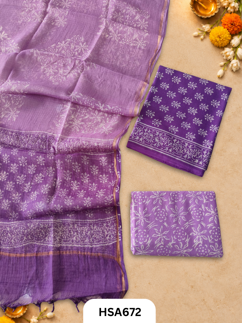 Handblock Printed Kota Doriya Dupatta With Cotton Suits Top 2.5mtr Dupatta 2.5mtr