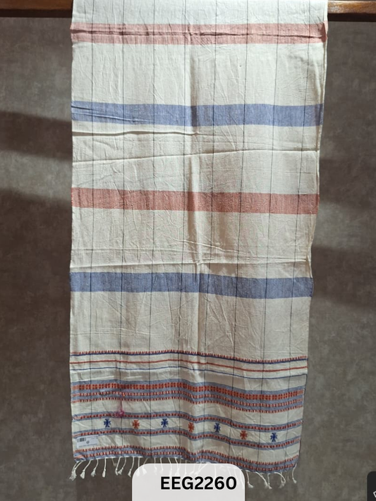 HANDWEAVED KALA COTTON STOLE WITH TESSLES-2.2MTR*20INCH