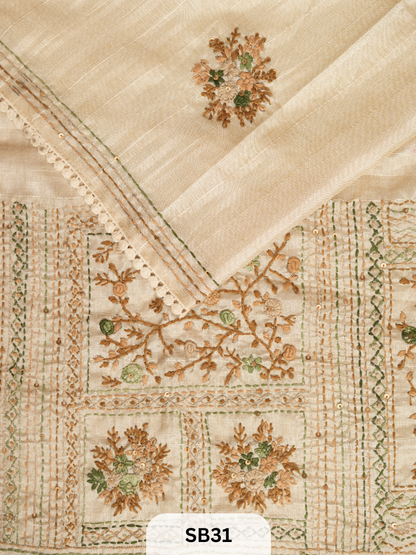 SEMI TUSSAR WITH HAND EMBROIDERY