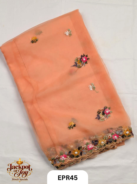 Semi Organza With Bullion Stitch Saree