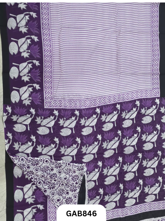 Bagru Block Print Cotton Mulmul Sarees With Running Blouse