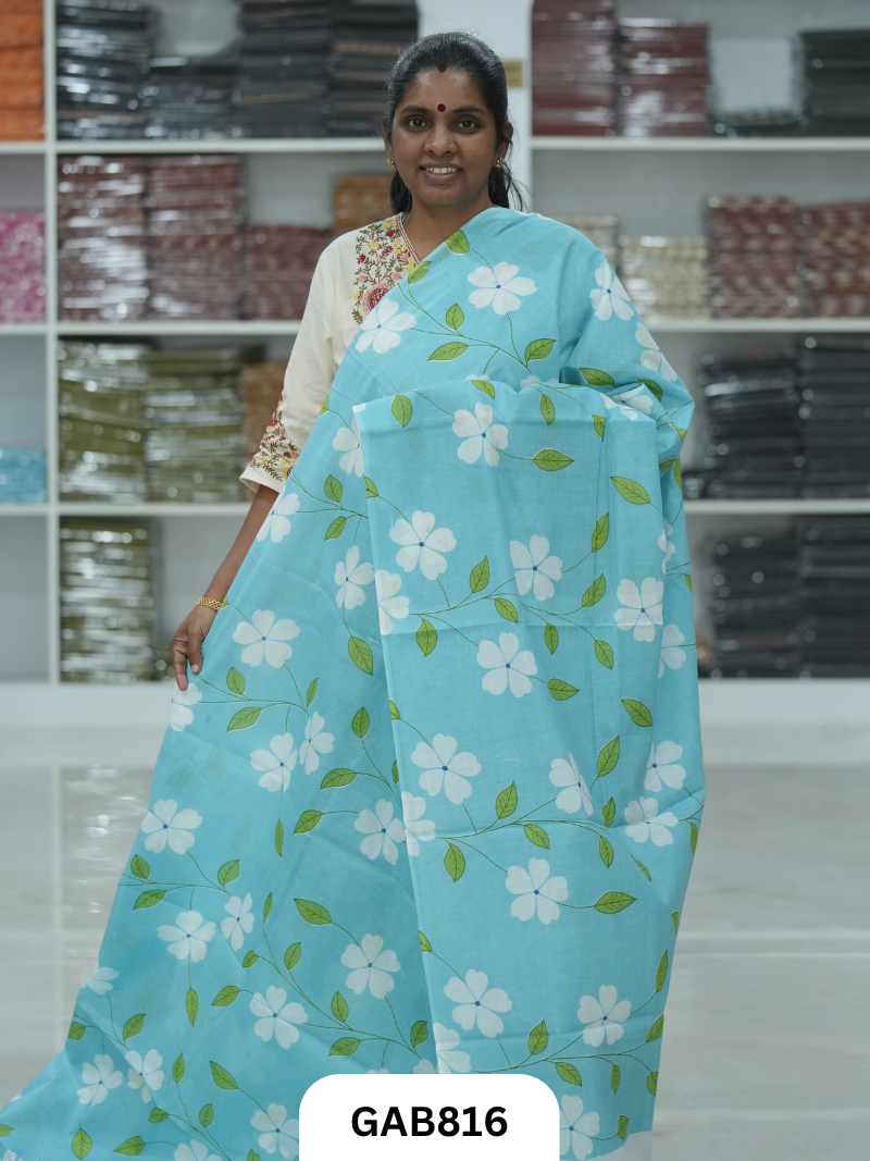 Bagru Block Print Cotton Mulmul Sarees With Running Blouse