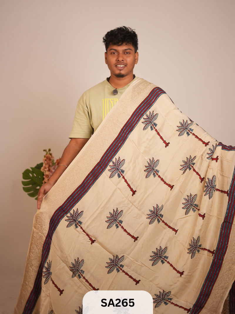 Dola Silk Saree with Ajrakh Print