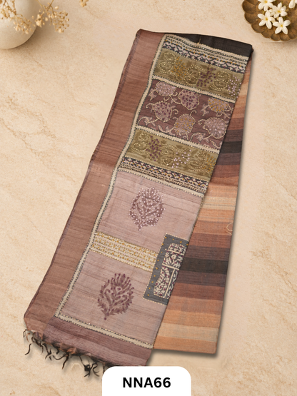 Handloom Pure Tussar Silk - Bullion With Kantha Stitch Saree