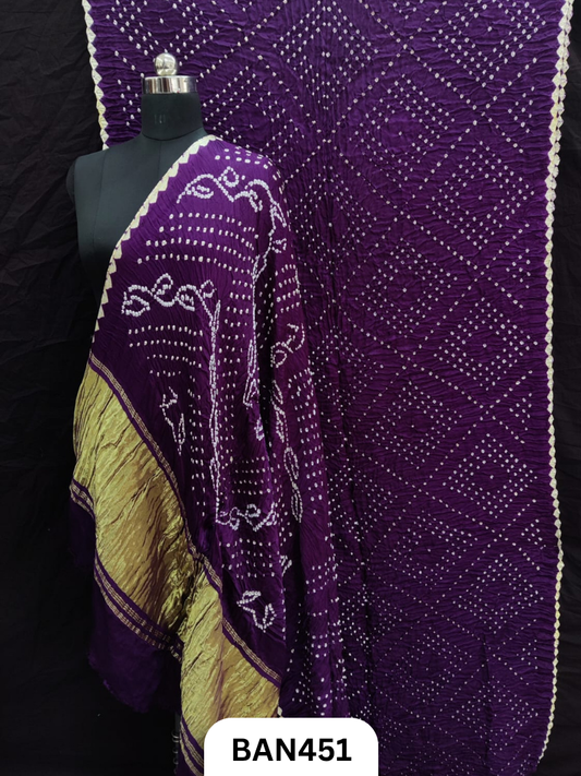 Semi Gaji Silk Tissue Pallu Choras Bandhej Saree With Edging