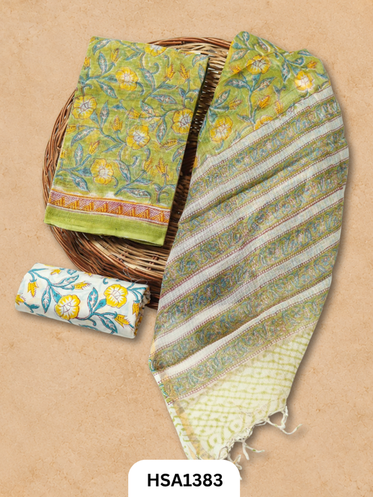 Hand block printed kota doriya suit top &duppta 2.5 meter