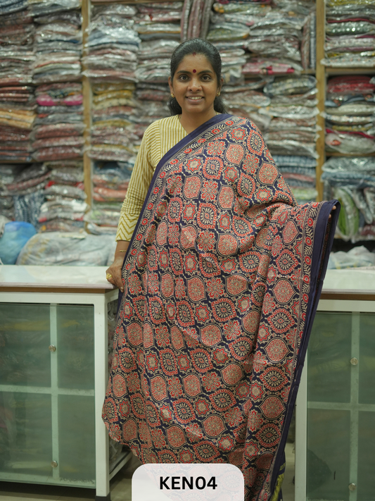 PURE MODAL AJRAKH PIGMENTED SCREENPRINT SAREE