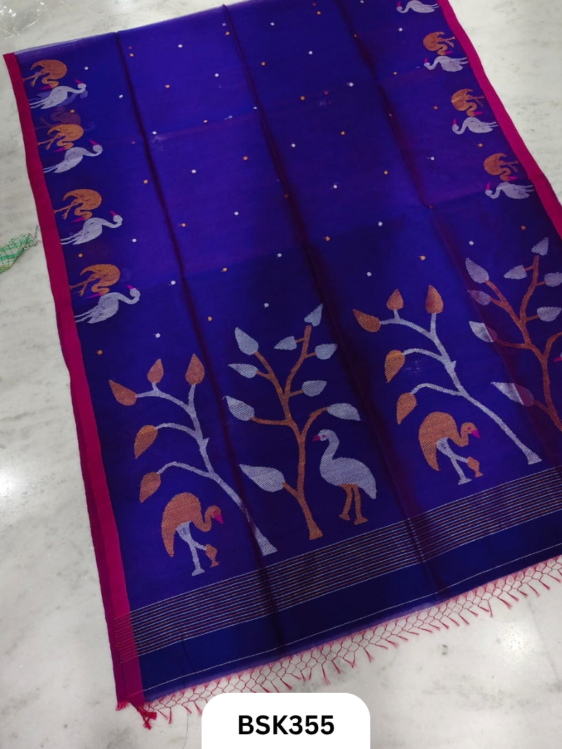 Handloom Pure Muslin Silk  With Jamdhani Weave Saree