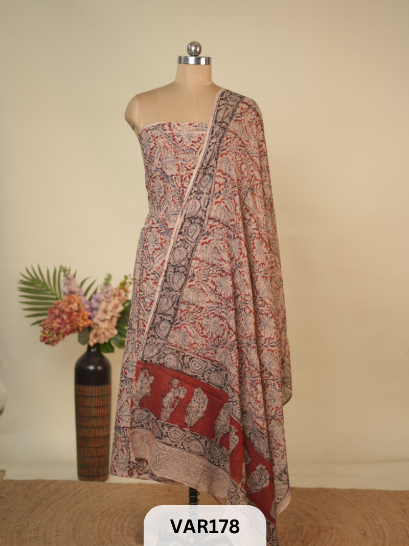 PURE HANDBLOCK KALAMKARI COTTON-2 PCS-TOP & DUPPATA