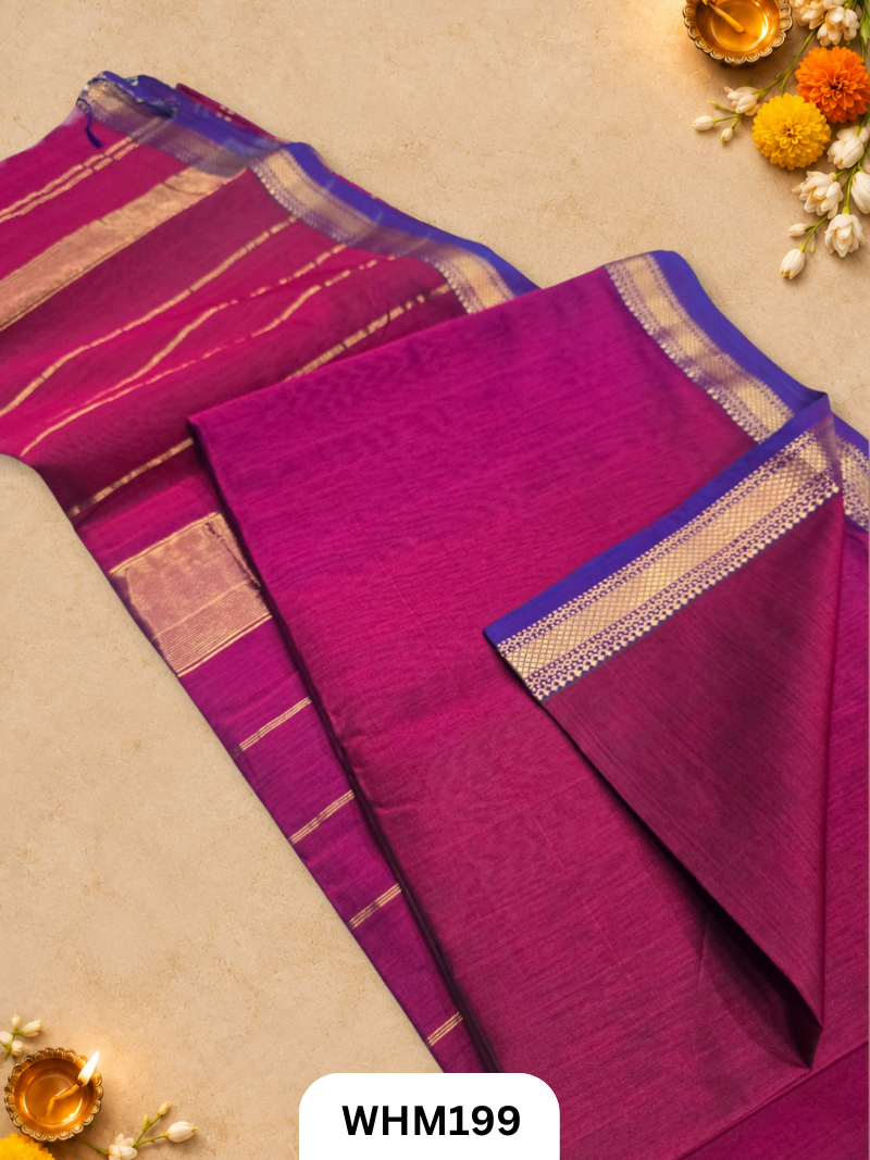 Pure Maheshwari Handloom Zari Border Plain Saree