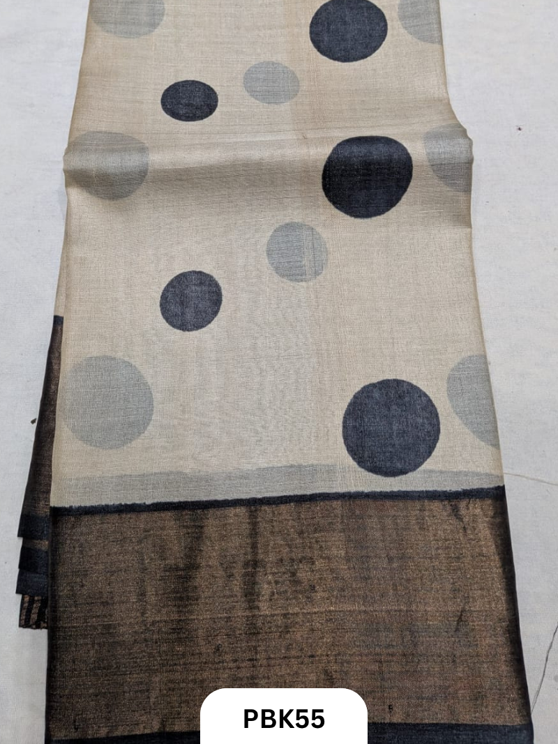 Premium Pure Tussar Silk Handblock Print Saree – Kolkata Special