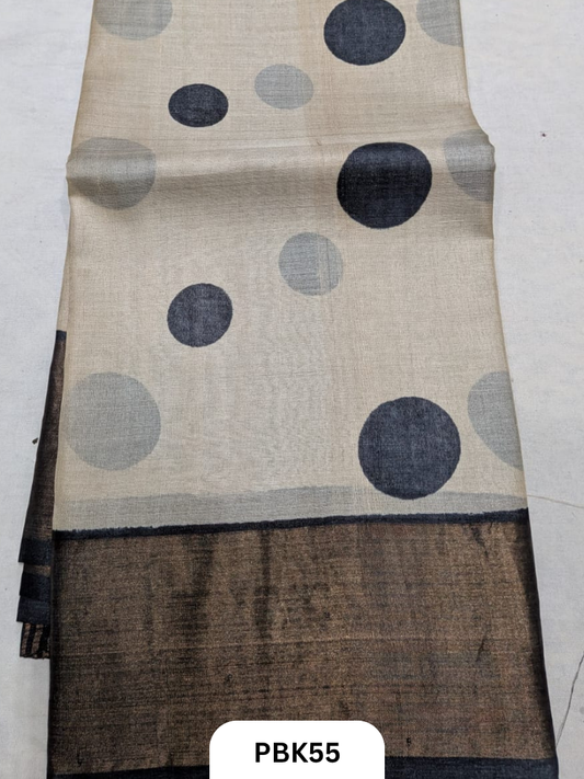 Premium Pure Tussar Silk Handblock Print Saree – Kolkata Special