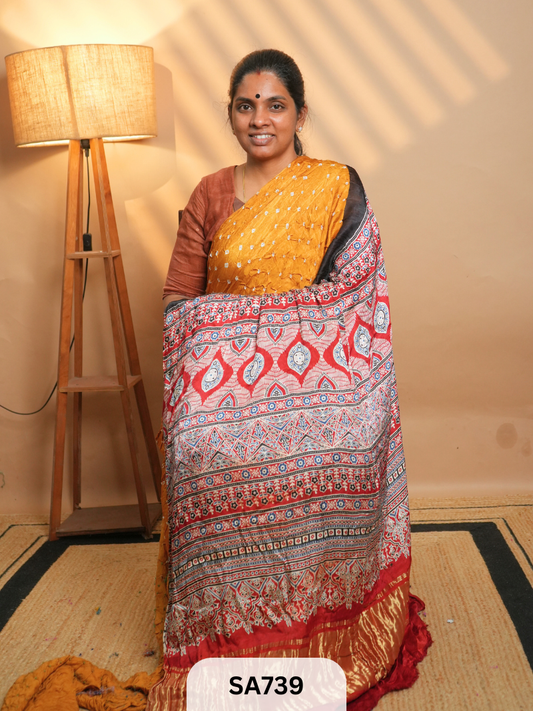 MODAL SILK | AJRAKH PRINT | BANDHEJ SAREE