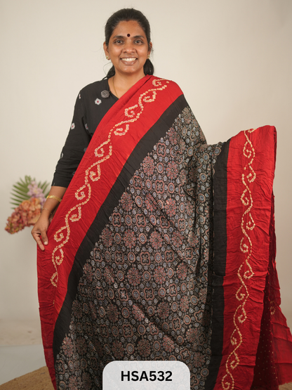 MODAL AJRAKH WITH BANDHINI SAREE