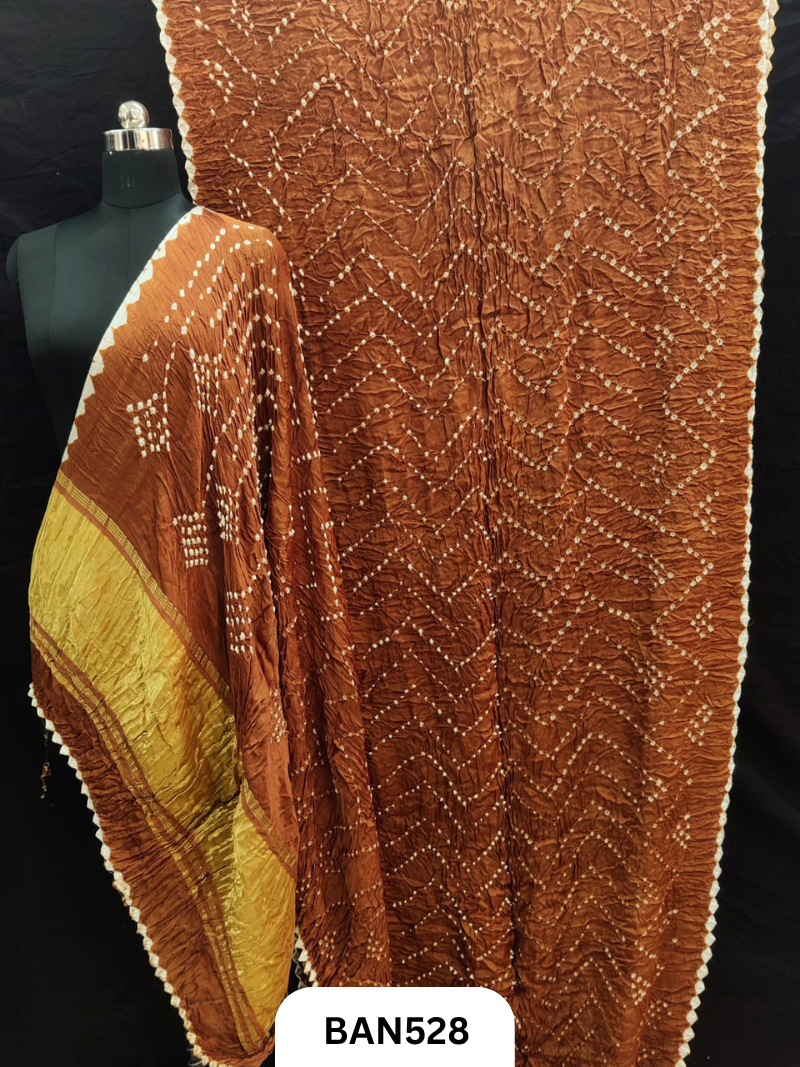Semi gaji silk tissue pallu zig zag design bandhej saree
