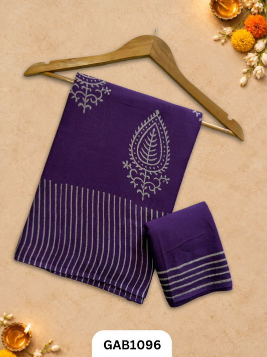 Bagru Handblock Print Mulmul Cotton Saree With Blouse
