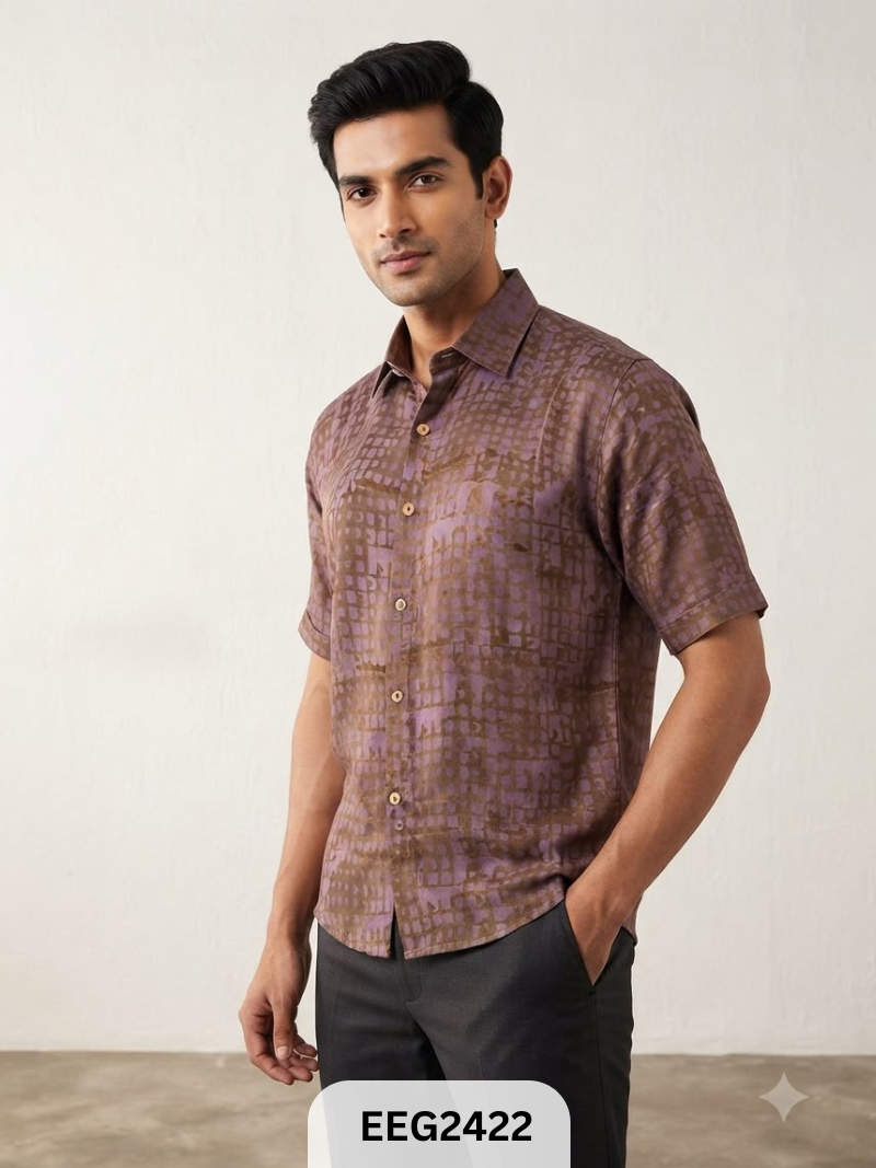 MODAL HANDBLOCK PRINT SHIRT WITH WOODEN BUTTON