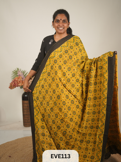 TUSSAR CHANDERI WITH GHARCHOLA - NATURAL AJRAKH HANDBLOCK