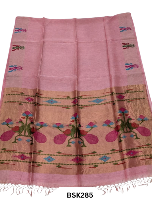 Handloom Pure Linen Silk Jamdhani Weave Saree