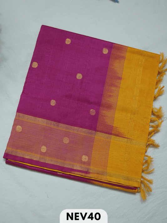 PURE HANDLOOM SILK COTTON SAREE WITH COIN BUTTA AND DOUBLE BORDER