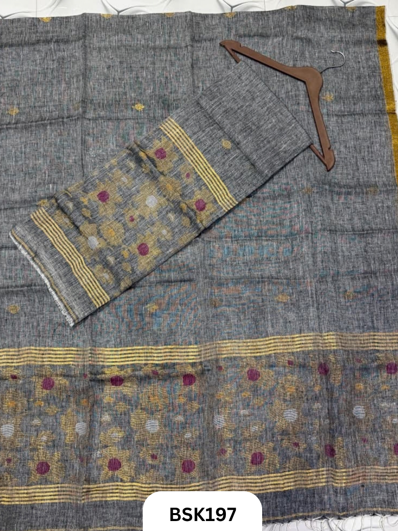 Premium Pure Handloom Linen Silk Salwar Floral Design  Top 2.7 mtr  | Duppata 2.5 mtr
