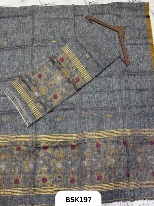 Premium Pure Handloom Linen Silk Salwar Floral Design  Top 2.7 mtr  | Duppata 2.5 mtr