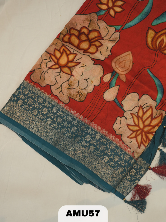 PREMIUM BANARAS ORGANZA DIGITAL KALAMKARI PRINT SAREE