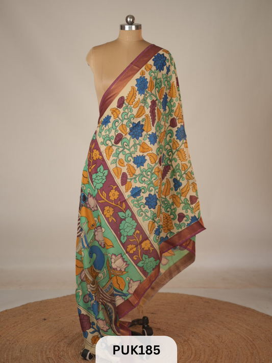 PURE PENKALAMKARI DUPPATTA - CHENNURI SILK