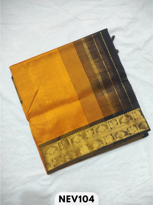 Handloom Silkcotton Design border body plain saree with contrast blouse
