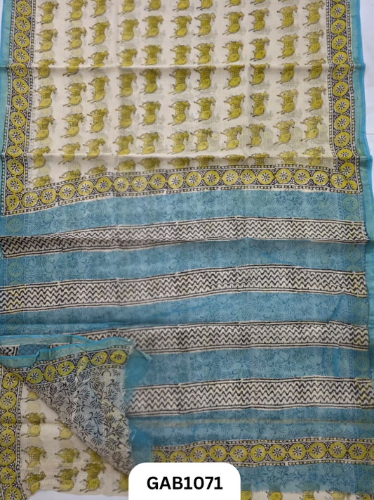 Bagru Handblock Print Kota Doria Saree