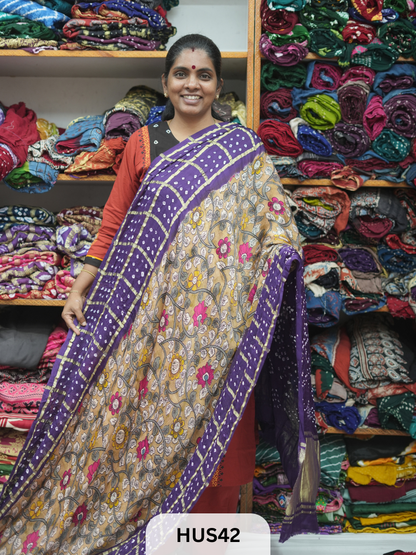 PURE MODAL WITH GHARCHOLA BORDER  - KALAMKARI DIGITAL PRINT