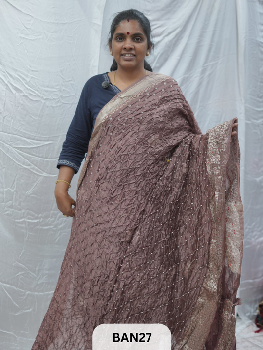 PURE RAW SILK WITH MEENAKARI BUTTA BANDHINI SAREE